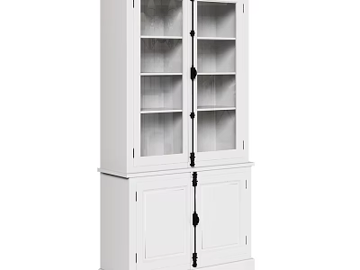 White Wooden Storage Cabinet with Glass Doors and Multiple Compartments Design 3d model