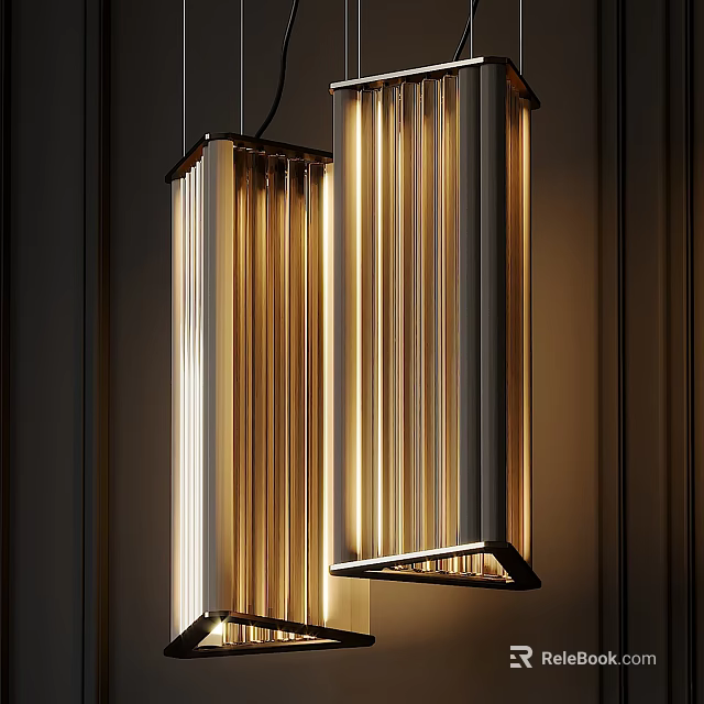 Modern Illuminated Chandeliers With Vertical Striped Design And Metallic Frame in Interior Decor 3d model 