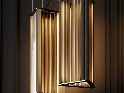 Modern Illuminated Chandeliers With Vertical Striped Design And Metallic Frame in Interior Decor 3d model