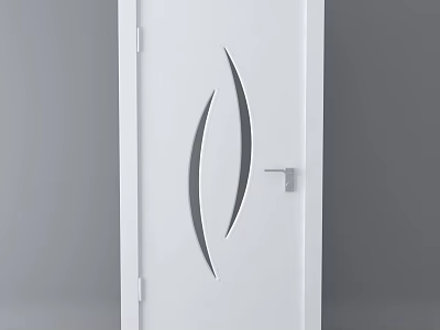 White Hinged Door with Curved Cutout Patterns and Silver Handle in Modern Style 3d model