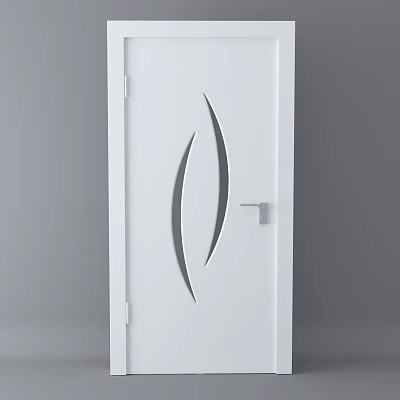 White Hinged Door with Curved Cutout Patterns and Silver Handle in Modern Style 3d model