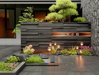 Modern Courtyard Landscape Wall Culture Stone Landscape Wall Courtyard Entrance Landscape Wall Combination of Flowers and Plants Plant Landscape 3d model