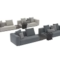 Modern Sectional Sofa With Multiple Cushions And Throw Blanket In Light Beige And Gray Interior 3d model
