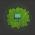 Cheerful Blue BMO Character Sitting On Green Leaf Shaped Mat With Colorful Buttons