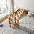 Wooden Toddler Bed With Attached Twin Bed Ladder Pillows And Sunny Window View