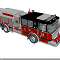Red Fire Truck With Yellow Stripes Ladder Fire Department Logo And Water Tank