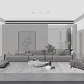 Modern Open Concept Dining And Living Room Interior With Dining Table Sofa And Large Windows