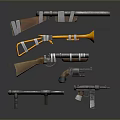 Modern Tactical Weapon Collection Featuring Rifles Pistols And Orange Silver Components 3d model
