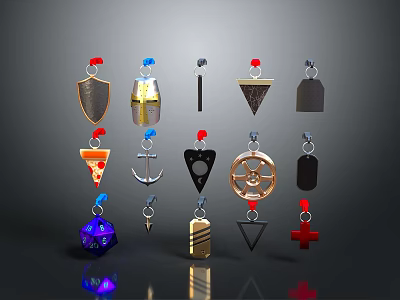 Colorful Decorative Pendant Designs With Various Shapes And Metallic Accents 3d model
