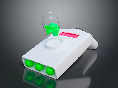 White Weapon With Transparent Cover Green Cube Red Component And Green Buttons 3d model