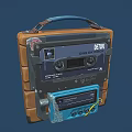 Vintage Headphone Speaker Cassette Player With Portable Handle And Retro Brown Blue Design