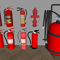 Red Fire Safety Equipment Collection With Various Extinguishers Hydrants And Hoses 3d model