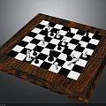 Wooden Chessboard With Black And White Squares And Arranged Chess Pieces