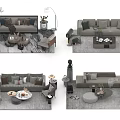Modern Sofa Coffee Table Set with Throw Pillows Rug Floor Lamp and Side Table 3d model