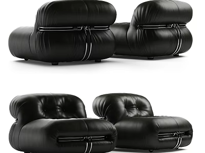 Black Leather Single Sofa With Modern Stitched Design And Metal Accents For Living Room 3d model