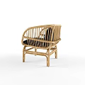 Set of Four Natural Rattan Leisure Chairs With Black Cushions And Armrests