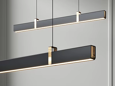 Modern Long Strip Pendant Lights With Black Frame Metal Accents And LED Lighting Design 3d model