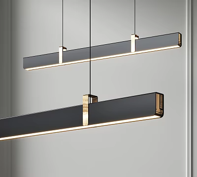 Modern Long Strip Pendant Lights With Black Frame Metal Accents And LED Lighting Design 3d model