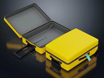 Yellow Hard Shell Suitcase Open And Closed Design With Handle For Travel Storage 3d model