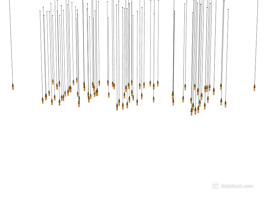 Unique Chandelier With Slim Threads And Small Golden Lights Arranged On White Background 3d model 