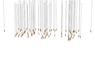 Unique Chandelier With Slim Threads And Small Golden Lights Arranged On White Background 3d model