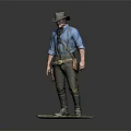 Man Dressed in Blue Shirt Hat with Tool Belt Standing on Green Base Detailed Figure