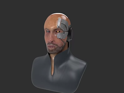 Game Movie Cyborg Character With Mechanical Head And Dark Suit In Black Background 3d model