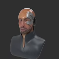 Game Movie Cyborg Character With Mechanical Head And Dark Suit In Black Background