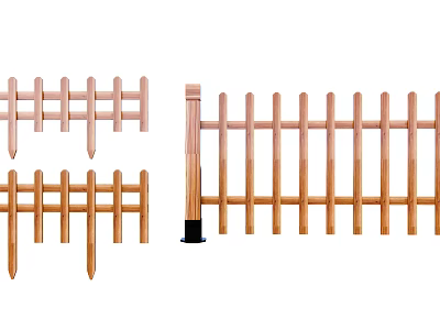 Wooden Fence with Various Styles and Posts for Garden Outdoor Decoration 3d model