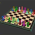 Wooden Chess Set With Black And White Checkerboard And Colorful Pieces