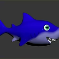 Cute Blue Cartoon Shark Toy With Green Eyes And Open Mouth
