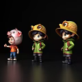 Three Cartoon Characters Wearing Pig And Frog Hats With Green Jackets