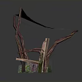 Natural Style Wooden Chair With Branch Like Frames And Moss Decorated Seat