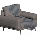 Modern Light Gray Single-seater Sofa with Black Slim Legs and Fringed Blanket