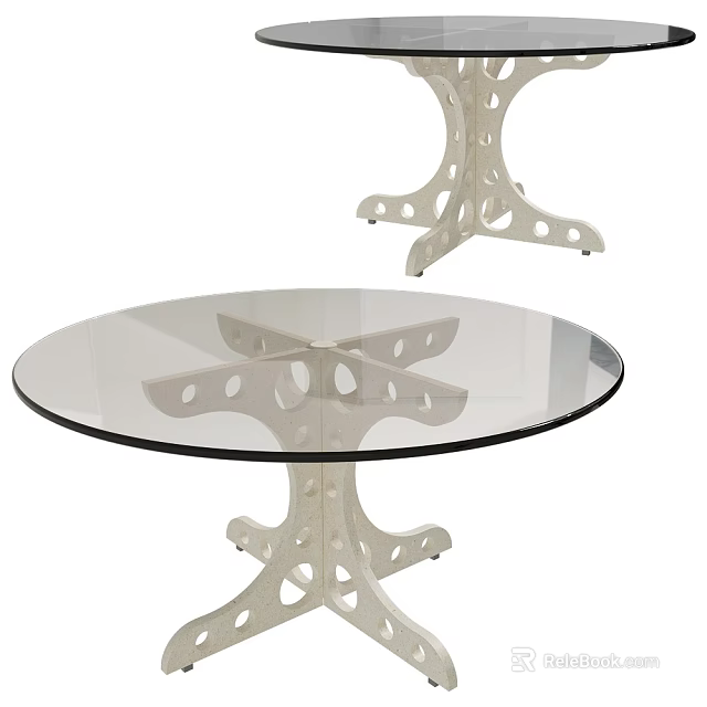 Modern Round Glass Top Dining Table With White Hollow Out Base Design 3d model