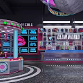 Claw World Shopping Mall Store with Neon Signs and Colorful Dream Catching Machines