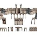 Historic Building Facade Design with Medieval Towers Arches and Stone Components