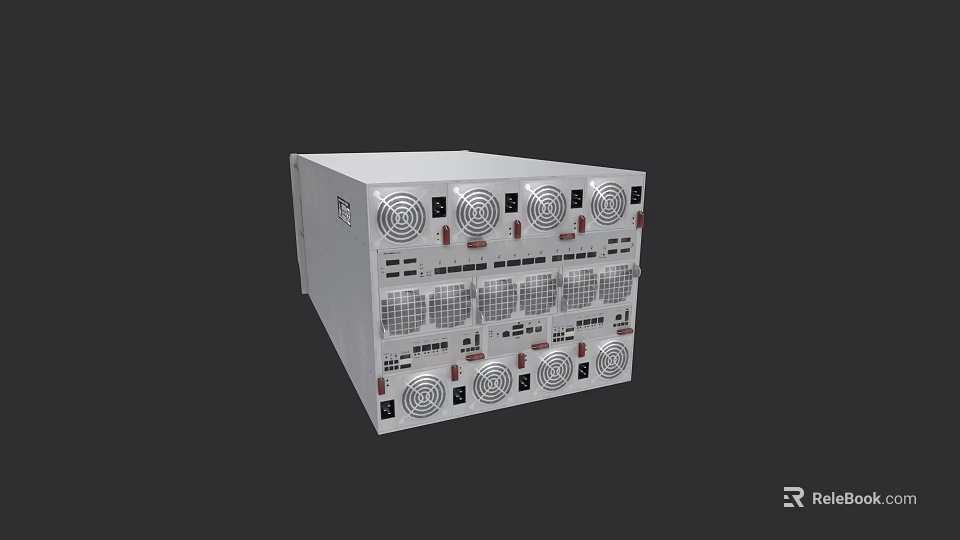 Silver Commercial Power Supply Unit With Multiple Cooling Fans Control Panels And Ventilation Grilles 3d model 