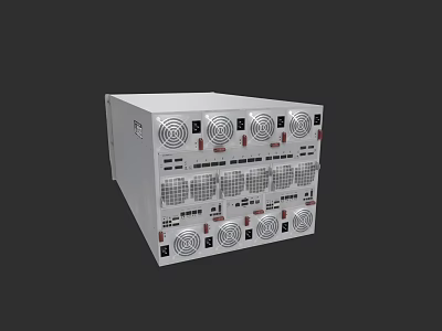 Silver Commercial Power Supply Unit With Multiple Cooling Fans Control Panels And Ventilation Grilles 3d model