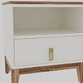 Modern Bedside Table With Wooden Frame White Drawer And Sleek Metal Handle