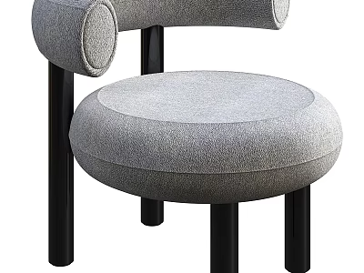 Gray Fabric Accent Chair With Round Seat Curved Backrest Black Legs And Modern Design 3d model