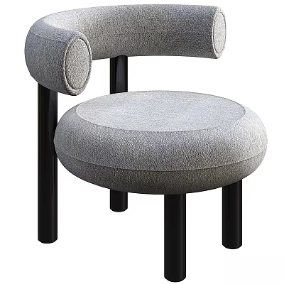 Gray Fabric Accent Chair With Round Seat Curved Backrest Black Legs And Modern Design 3d model