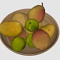 Fresh Colorful Fruits in Wooden Bowl Including Mangoes Pears and Green Fruits