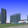 Modern Office Building Complex with Skyscrapers Commercial Area Green Space and Road Network