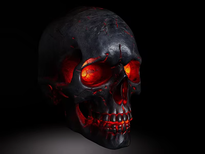 Decorative Skull Ornament Set with Red Glowing Eyes and Lava Like Texture 3d model