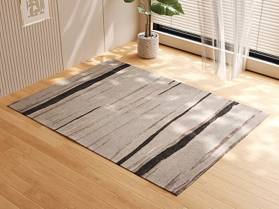 Square Rug With Light Tones And Dark Stripes On Wooden Floor 3d model
