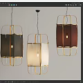 Modern Pendant Lights With Golden Frames And Black Beige Brown Fabric Shades For Home Interior