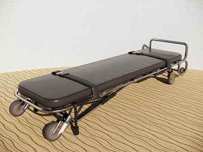 Medical Equipment Emergency Stretcher With Metal Frame Black Mattress And Wheels For Hospital Use 3d model