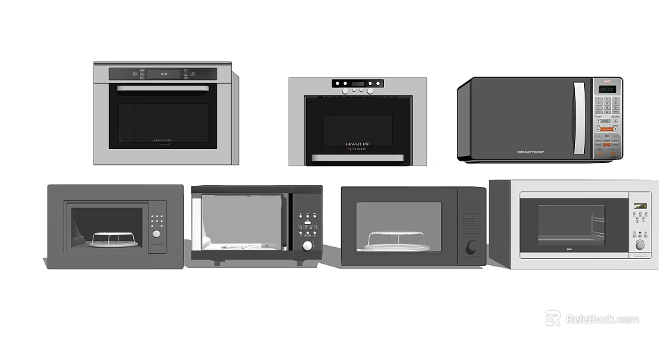 Various Modern Kitchen Appliances Including Microwave Ovens And Electric Ovens In Different Styles 3d model 