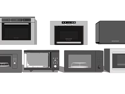 Various Modern Kitchen Appliances Including Microwave Ovens And Electric Ovens In Different Styles 3d model